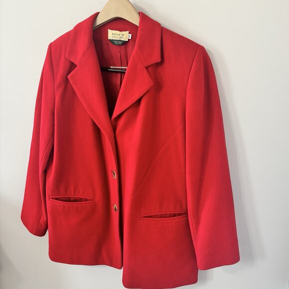 Benard Coutre Cashmere Wool Blend Red Jacket 3 Button Lined Women’s Sz 10 Medium - Picture 3 of 12